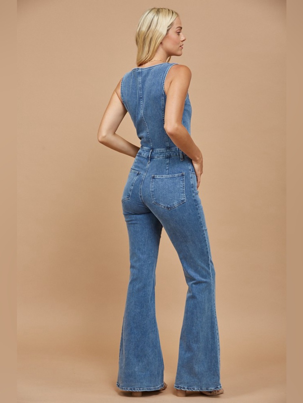 🤠 Western Cut Out Bootcut Denim Jumpsuit | Cowgirl Chic Flare One Piece - Picture 3 of 7